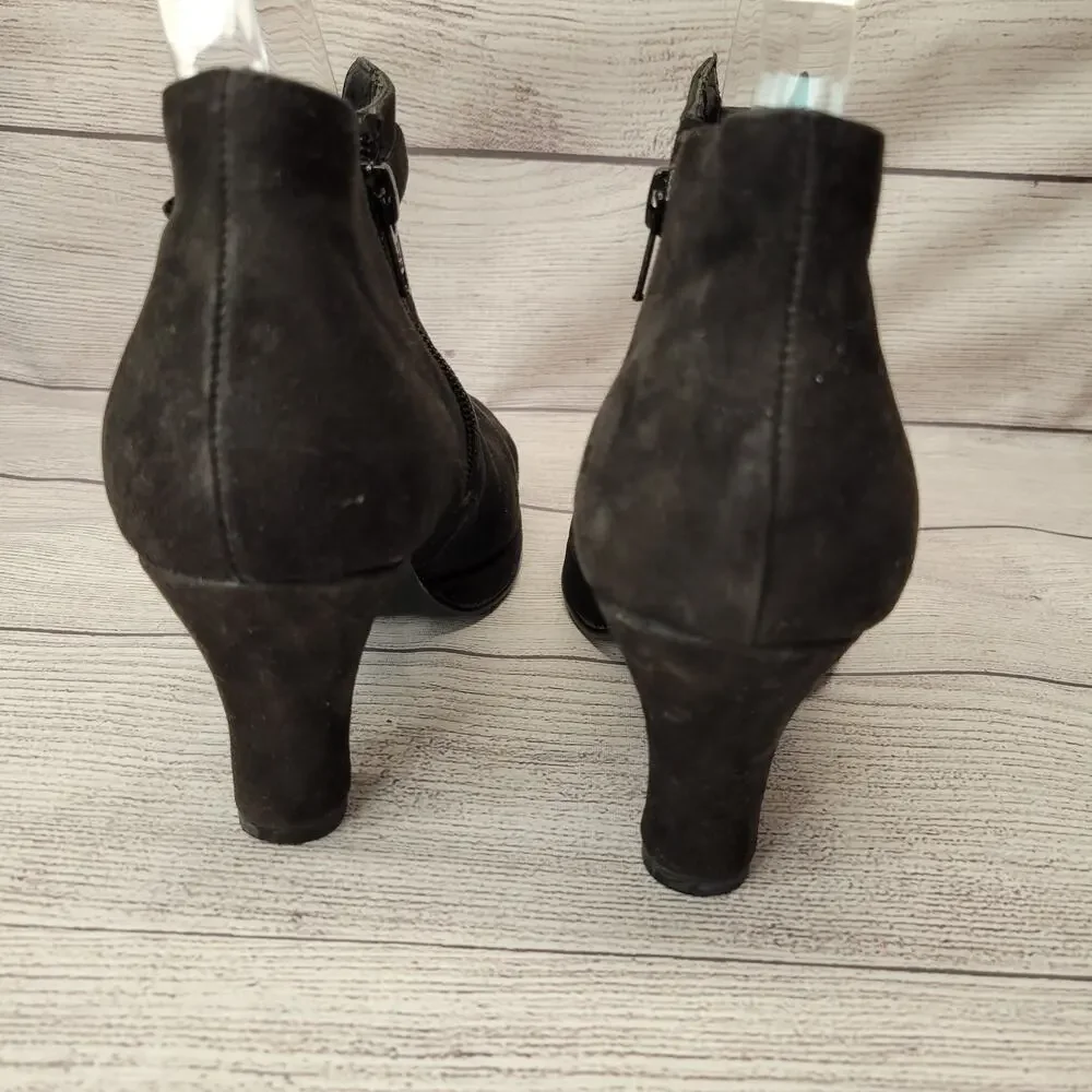 Aerosoles Black Suede Heeled Bootie, Side Zip, 3